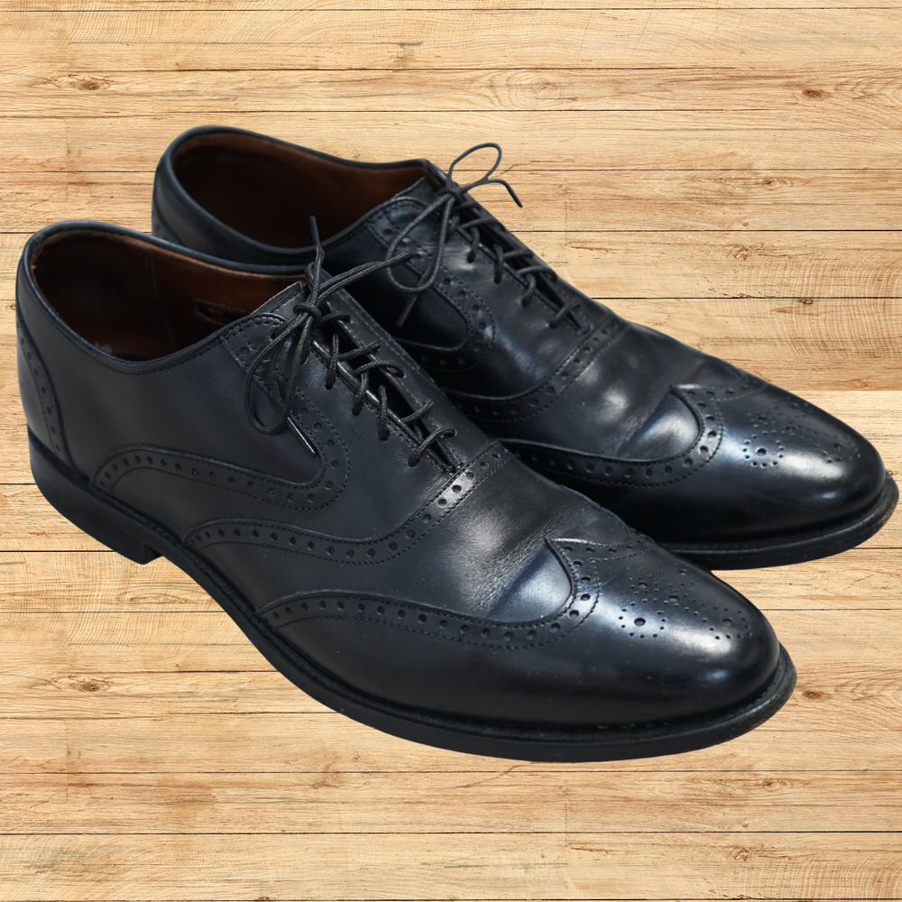 Allen Edmonds McClain Mens 11.5 B Black Leather Wingtip Brogue Oxford Shoes USA